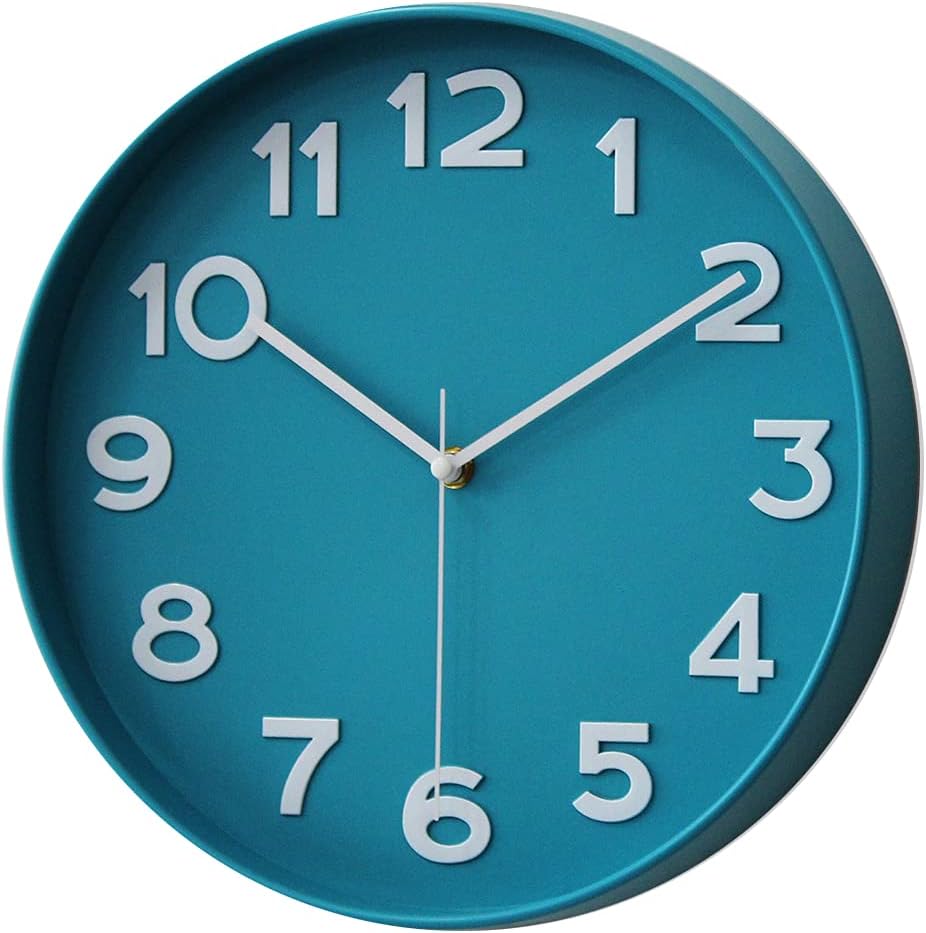 Battery Operated Modern Black Wall Clock — 12" — Peacock Blue