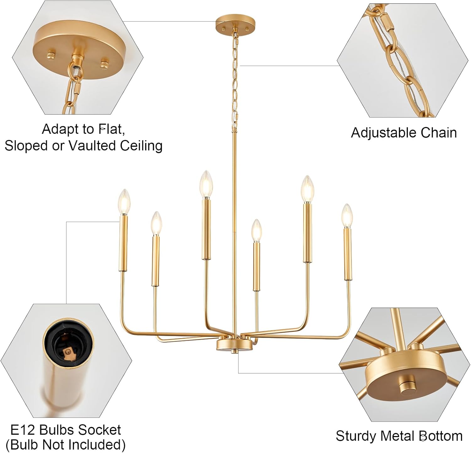 Farmhouse Black Chandelier — 6-Light - View 7