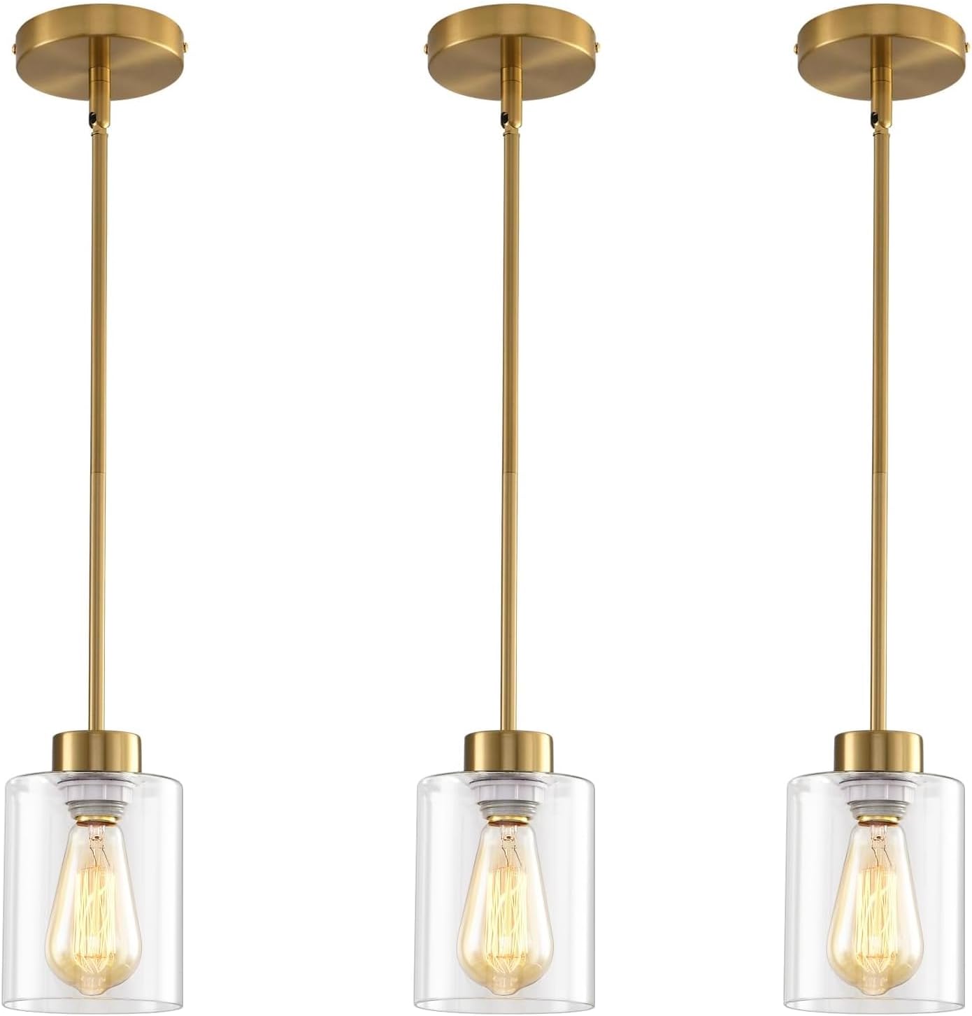 Adjustable Farmhouse Black Pendant Light — 3 Pack Clear Glass Glod