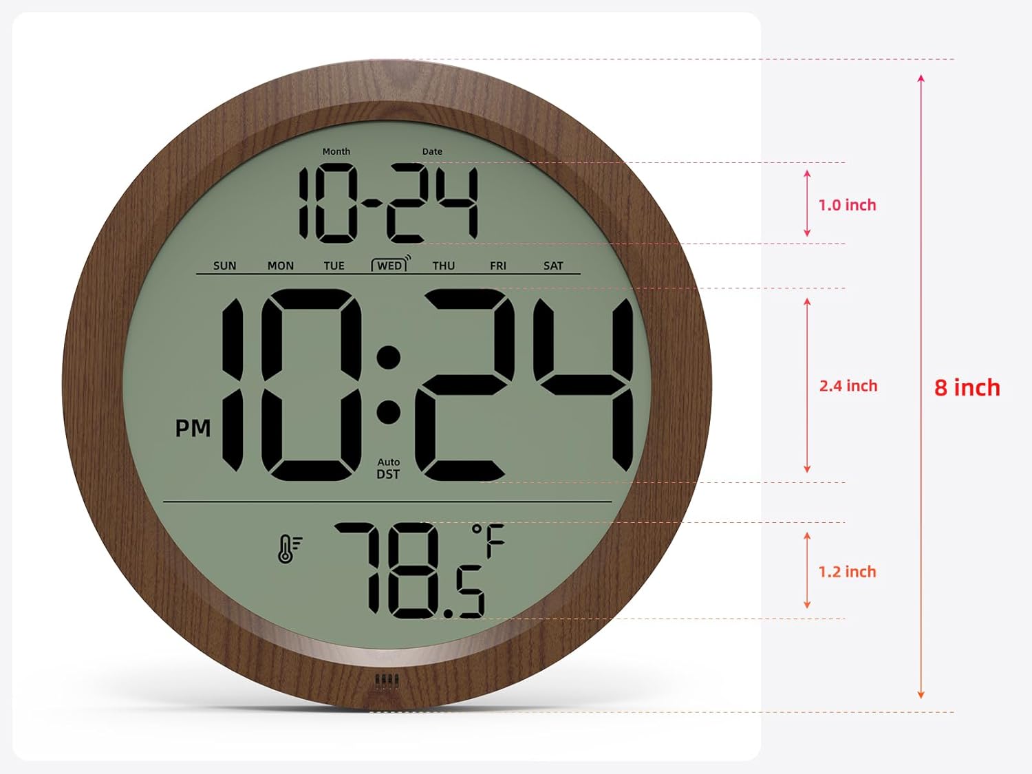 Battery-Operated Farmhouse Wood Wall Clock — 8" - View 3