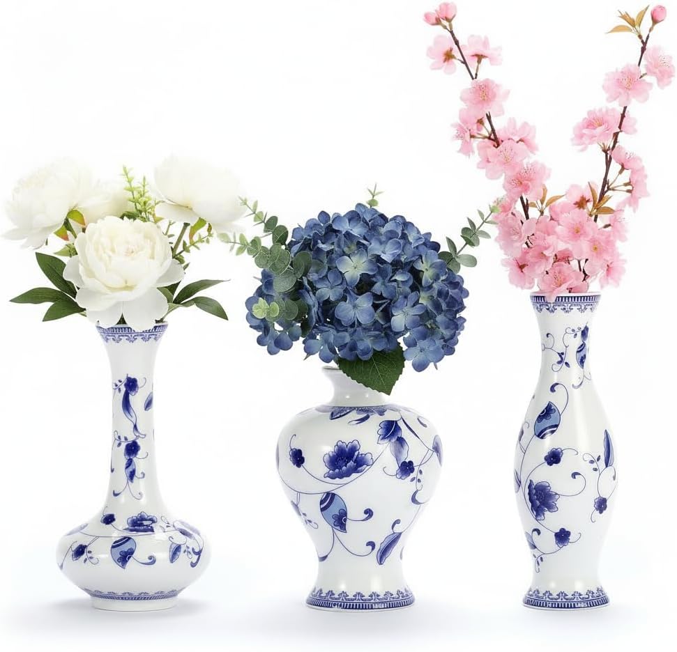 Blue Flower Vase — Set of 3 — Light Blue