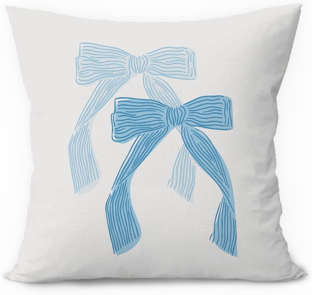 Boho Blue Pillow Cover — 18x18 — 02-blue Bows(light Blue Bows)
