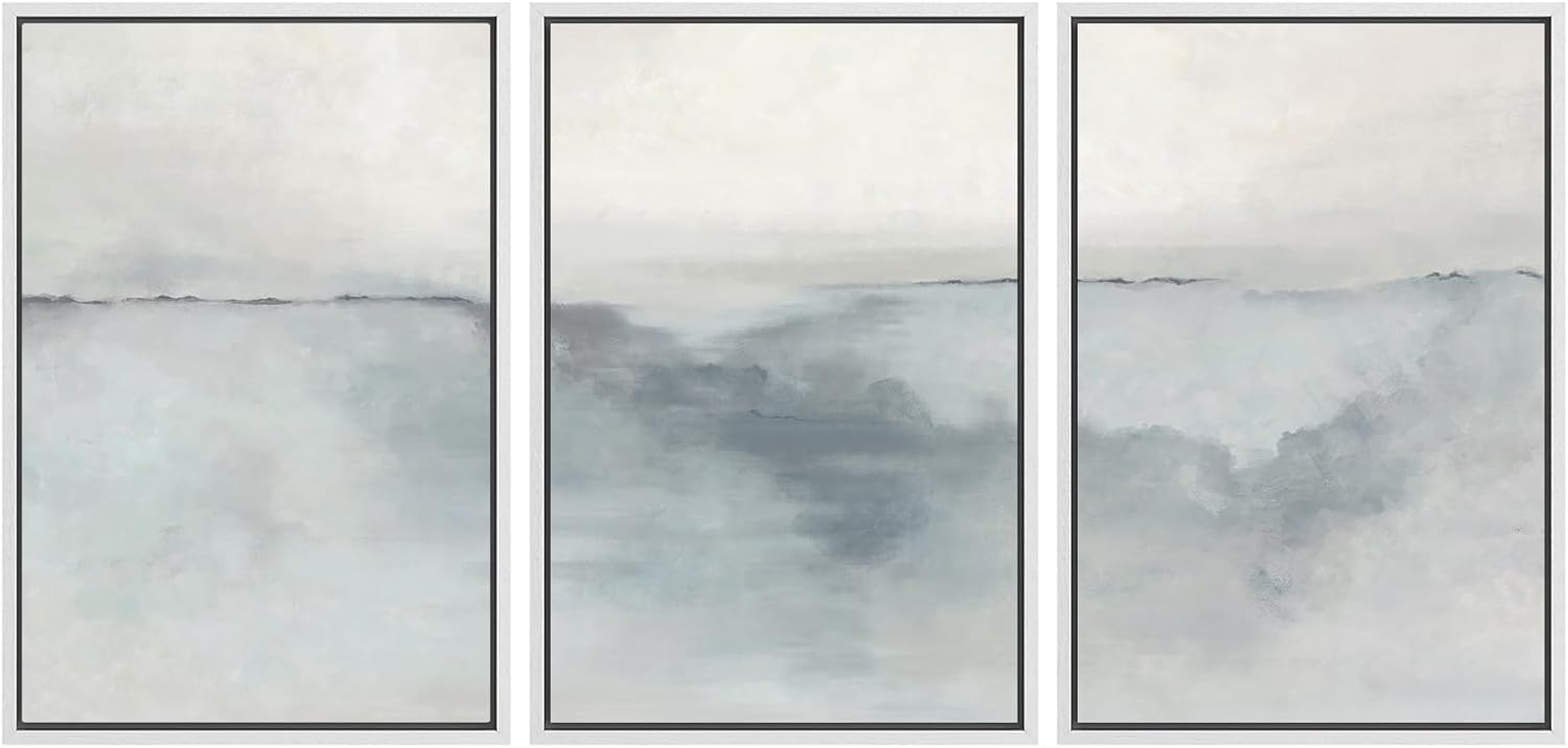 Framed Modern Fabric Wall Art — 24" — 16"x24"x3 Panels White