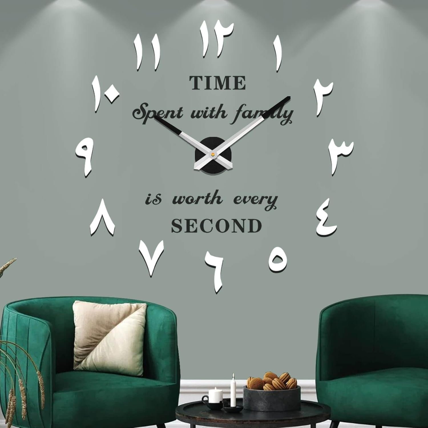 Battery Operated Luxe Black Wall Clock — Silver Black