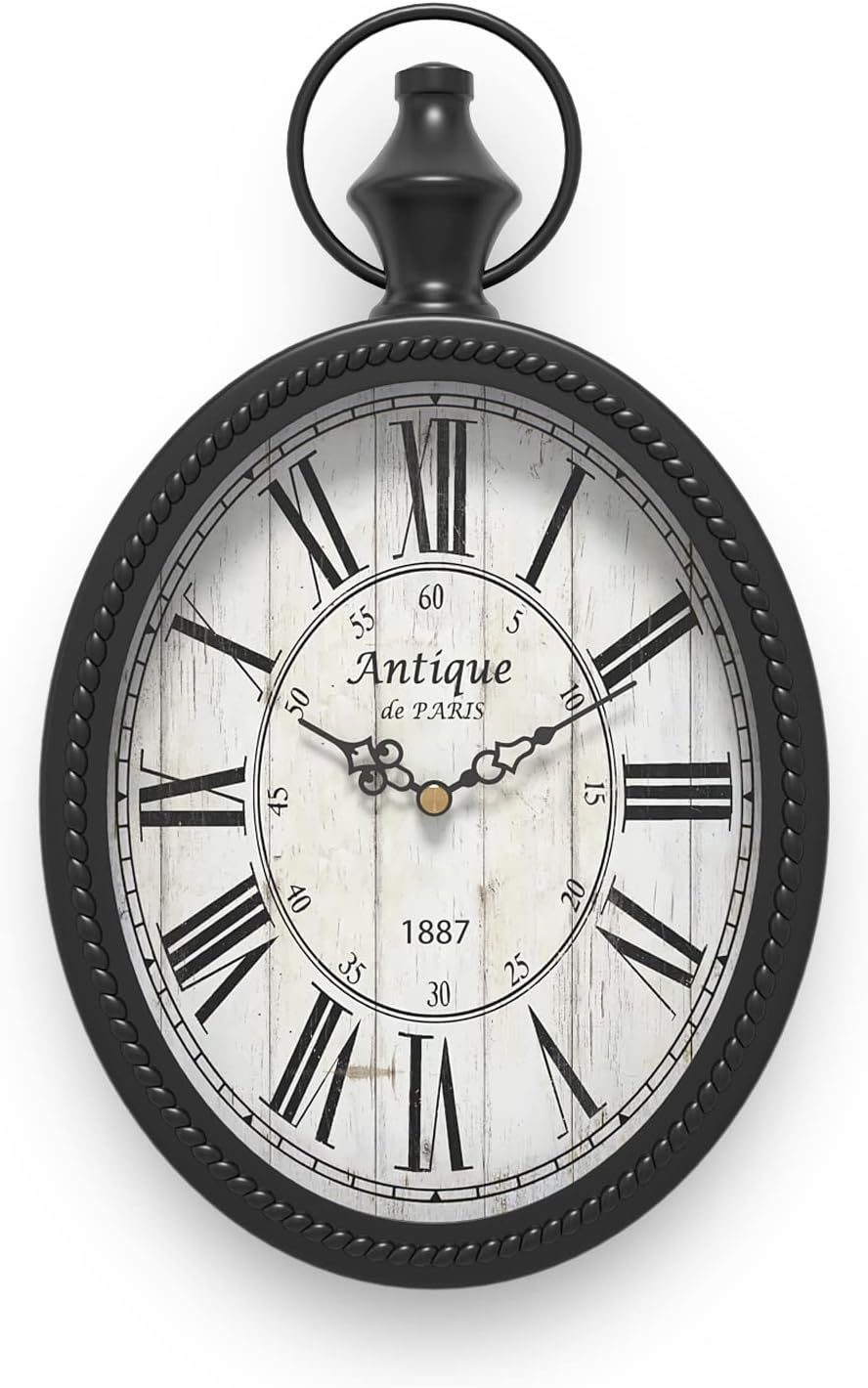 Battery Operated Farmhouse Black Wall Clock — 11.2" — Black
