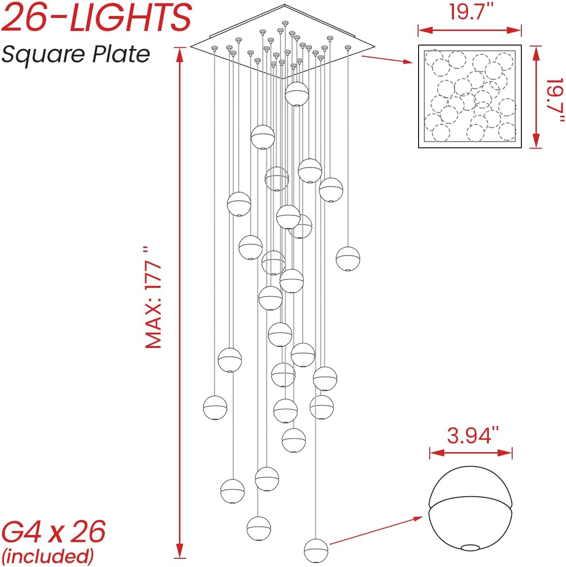 Luxe Metal Chandelier — 7" - View 2