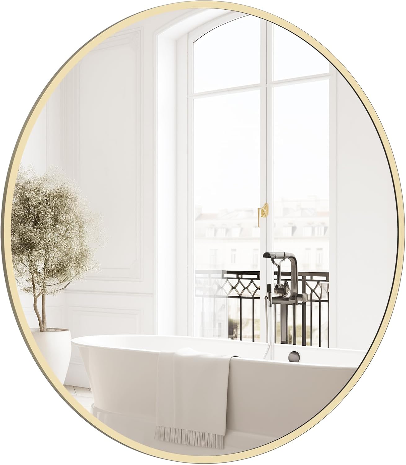 Framed Farmhouse Beige Wall Mirror — 24" — Gold20