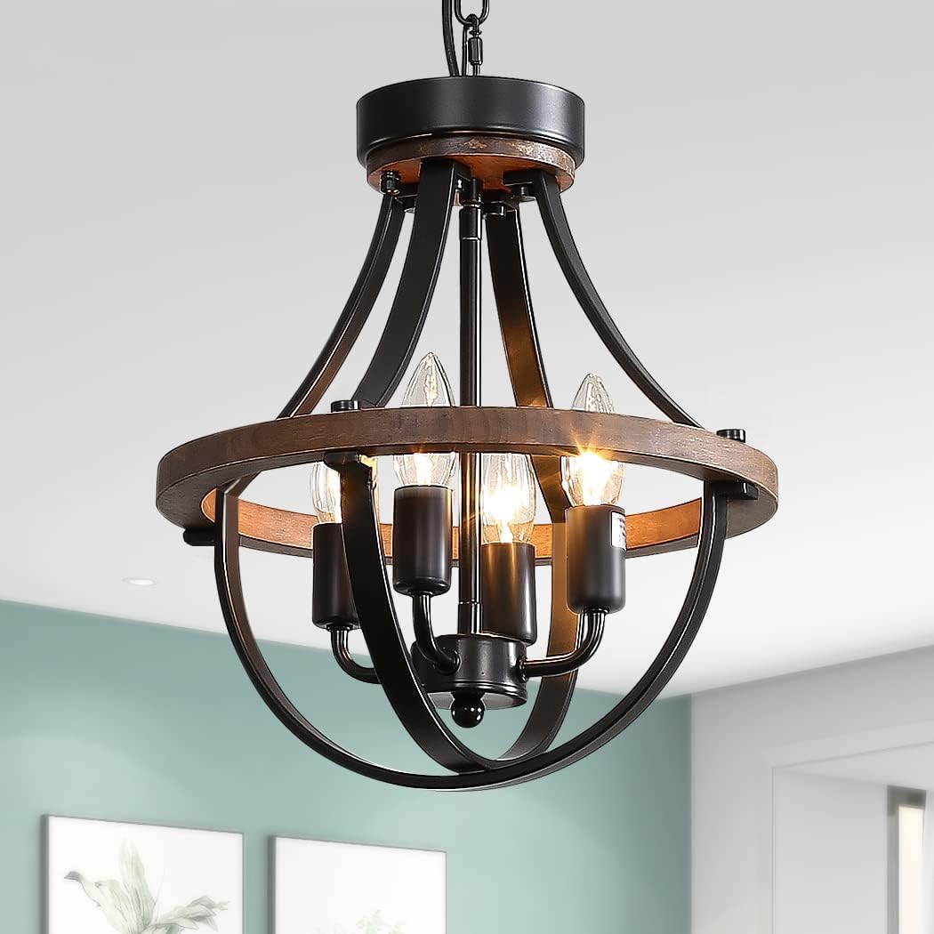 Vintage Farmhouse Black Chandelier — 4-Light — Brown Black 4-Light
