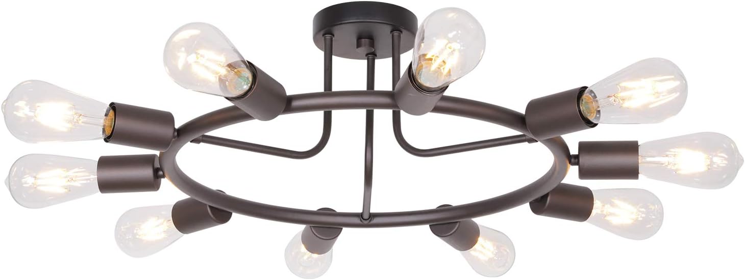 Vintage Mid-Century Black Chandelier — 10-Light — Oil-rubbed Bronze-10c
