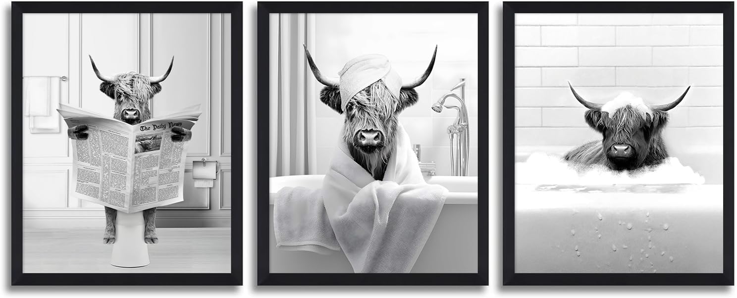 Framed Boho Beige Canvas Wall Art — 12" — Cow