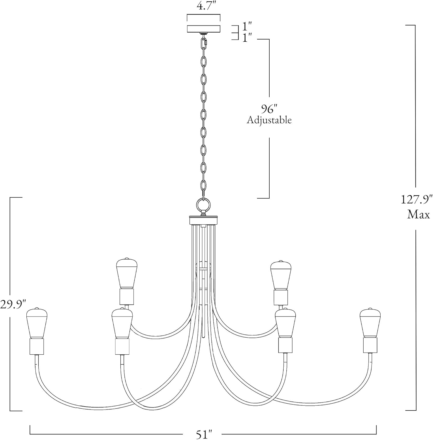Adjustable Farmhouse Metal Chandelier — 9-Light - View 2
