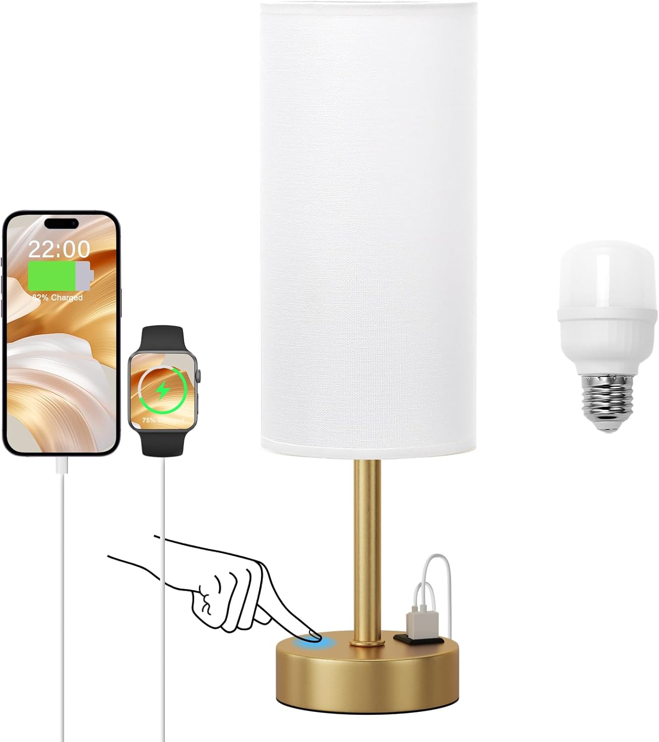Dimmable Beige Bedside Lamp — 14in