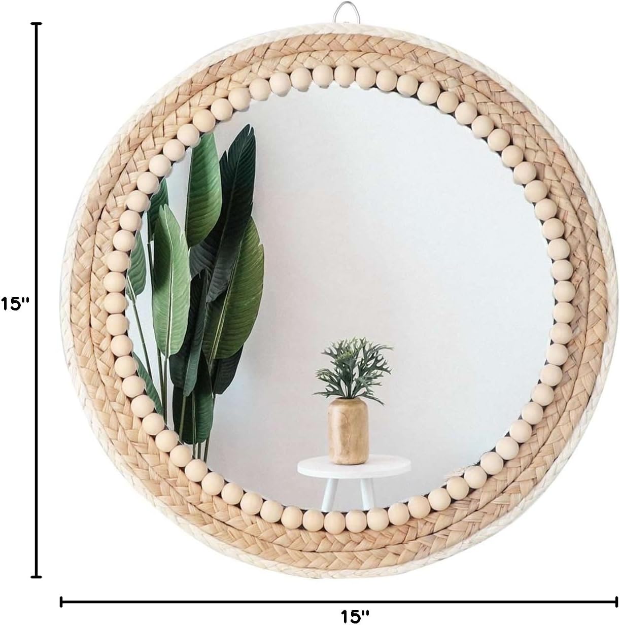 Boho Rattan Round Mirror — 15" - View 7