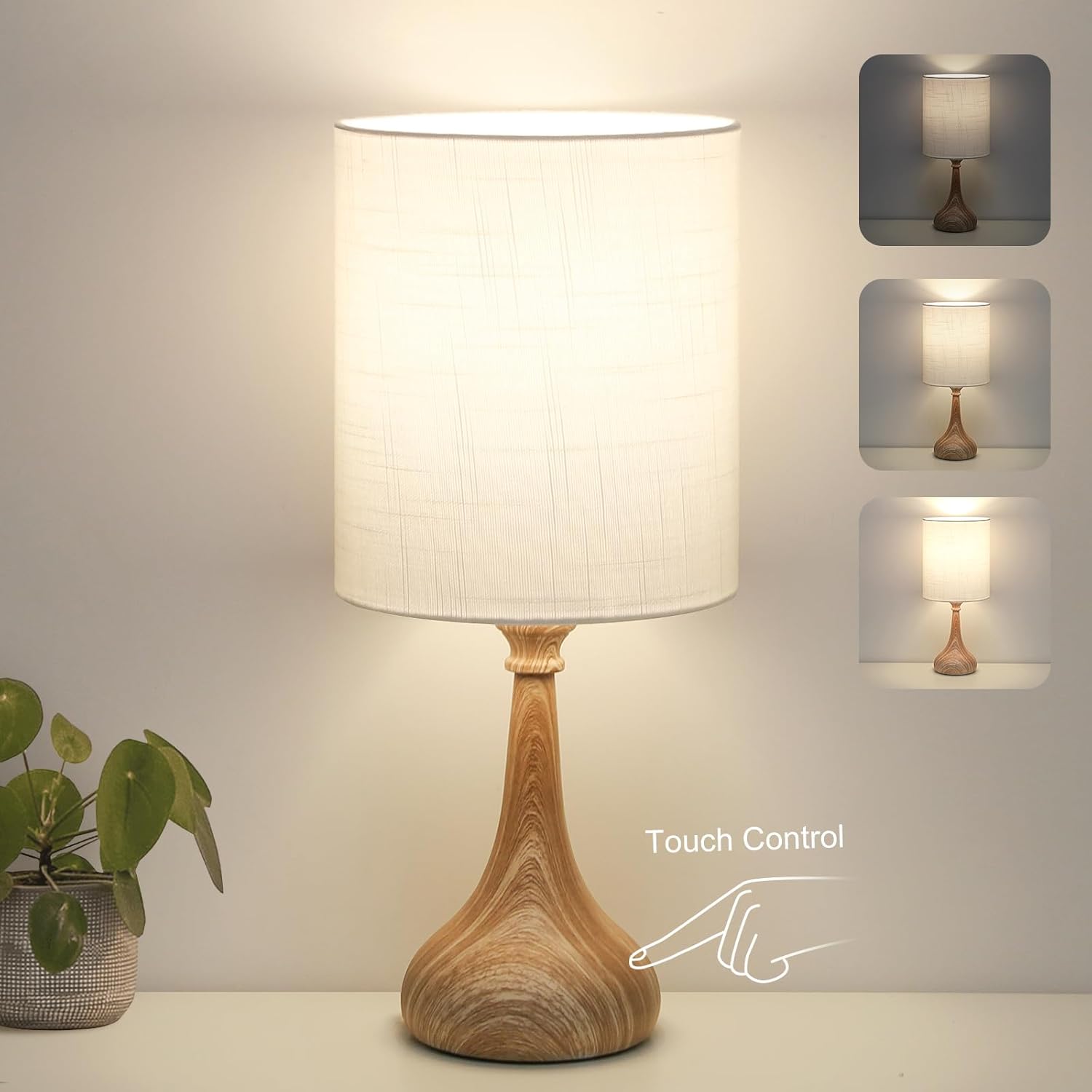Dimmable Gold Table Lamp — White, Wood Grain