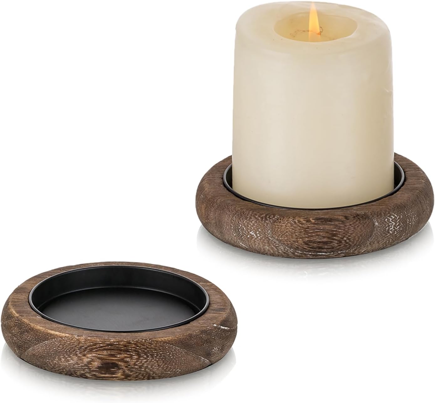 Round Farmhouse Brown Pillar Candle — Set of 2 — Brown