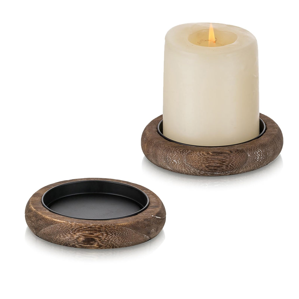 Round Farmhouse Brown Pillar Candle — Set of 2