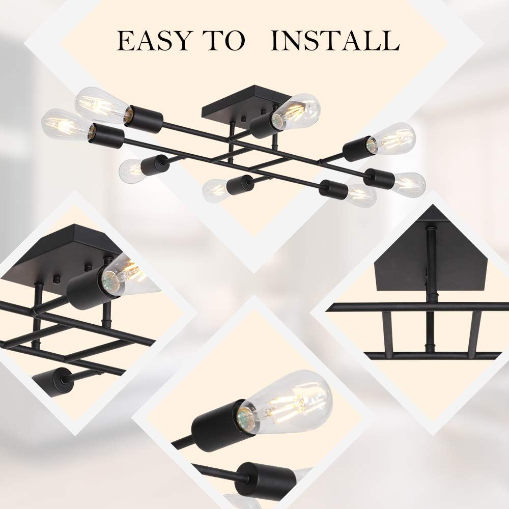 Mid-Century Black Chandelier — 8-Light - View 7