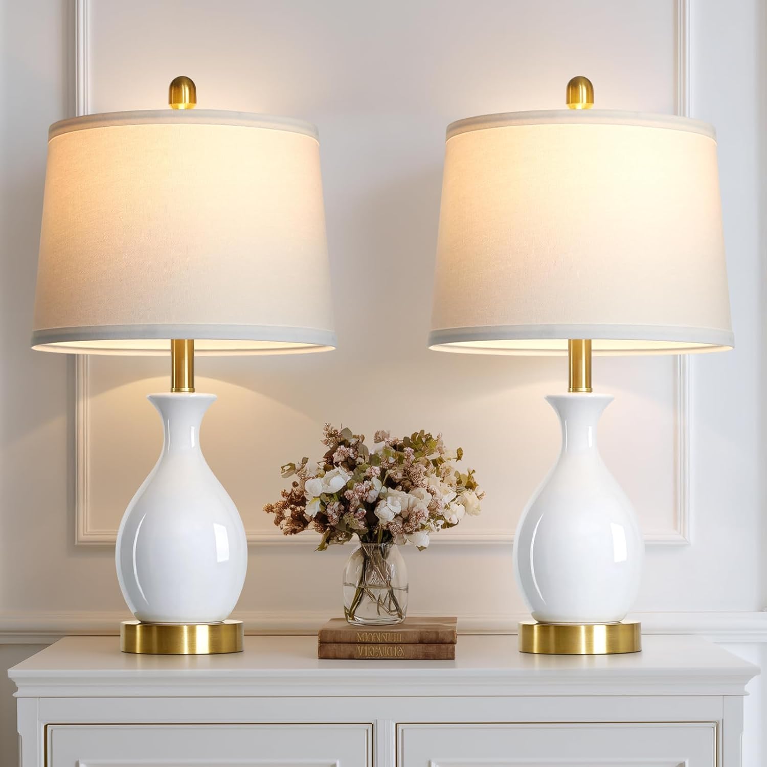 Modern Beige Bedside Lamp — 24" — White - 24"H