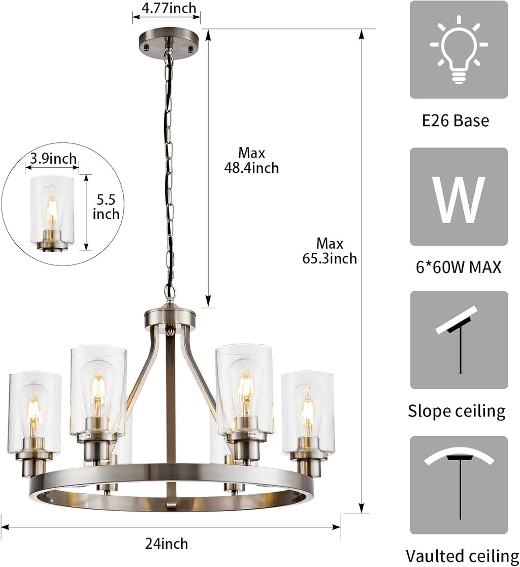 Adjustable Modern Black Chandelier — 6-Light - View 4