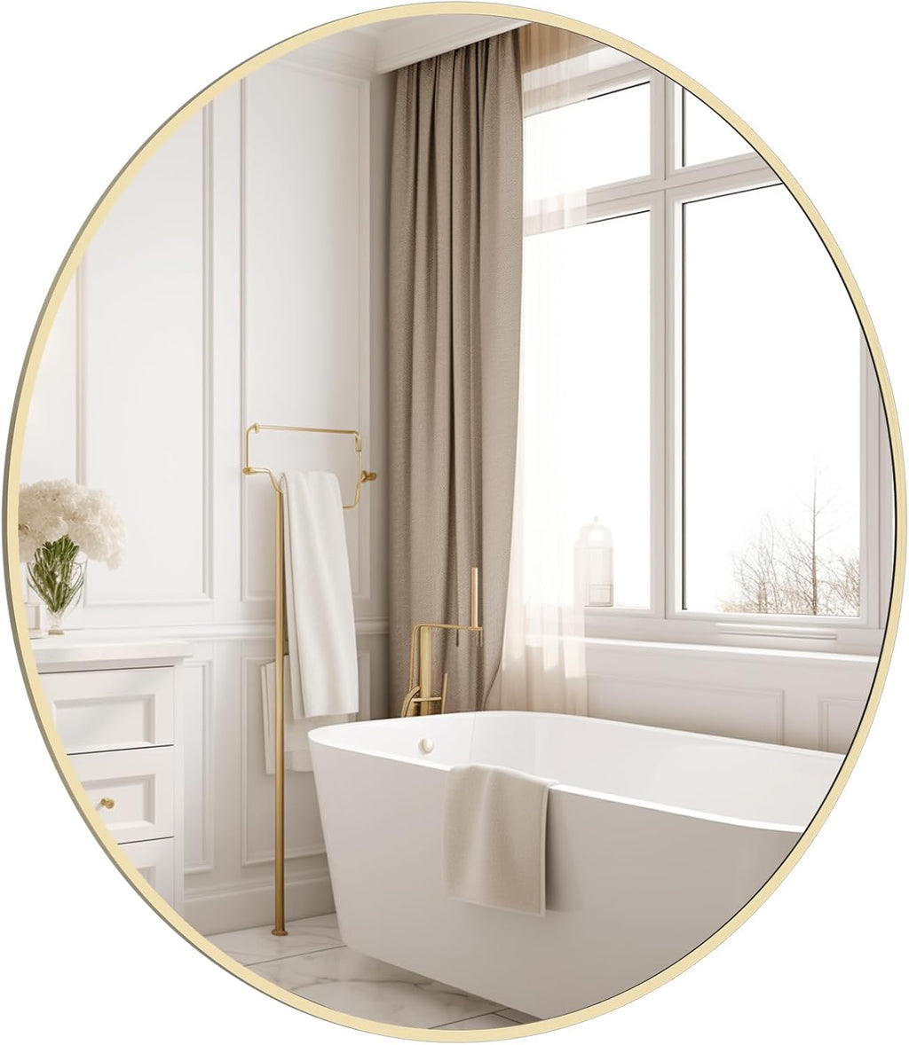 Framed Farmhouse Beige Wall Mirror — 24" — Gold28