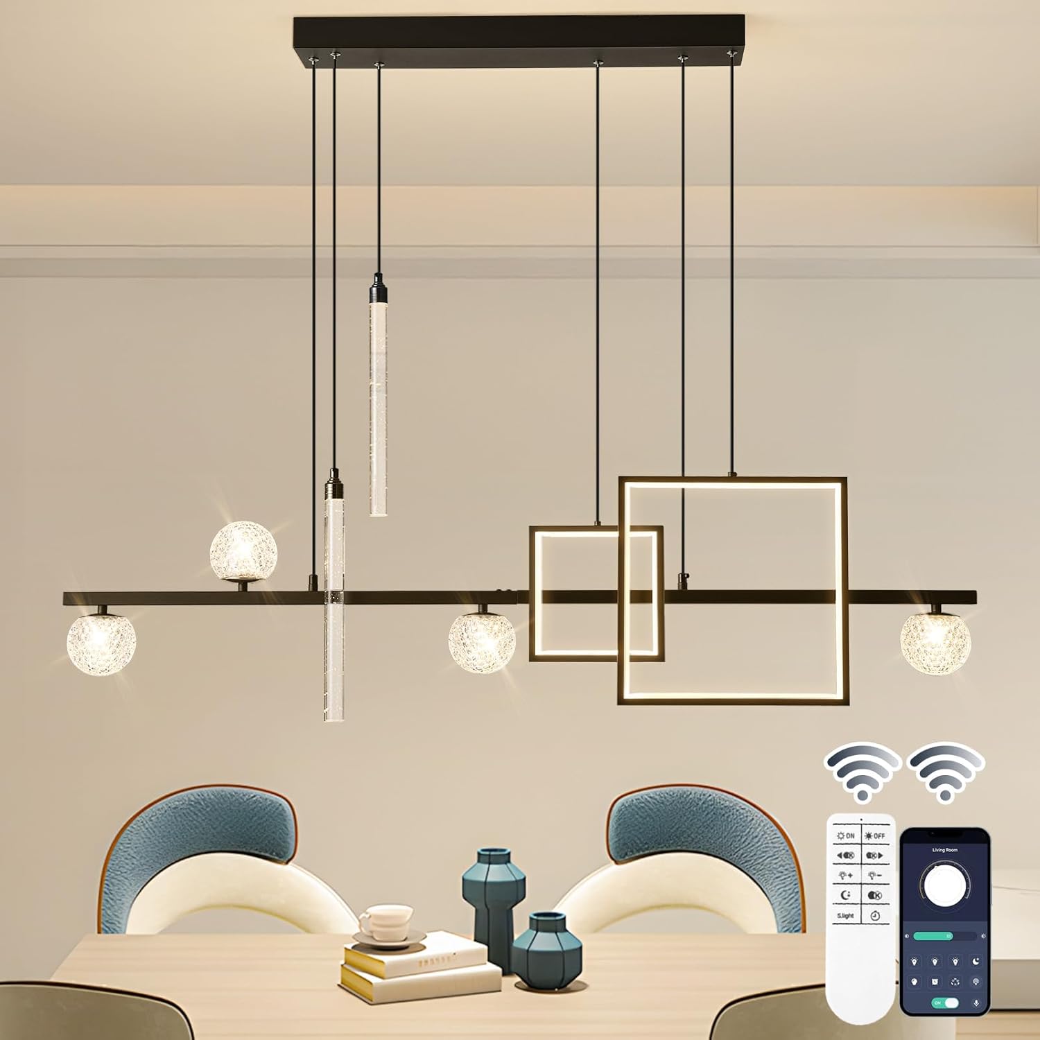 Dimmable Luxe Black Chandelier — Black, Square