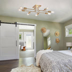 Mid-Century Black Chandelier — 8-Light — Brushed Brass