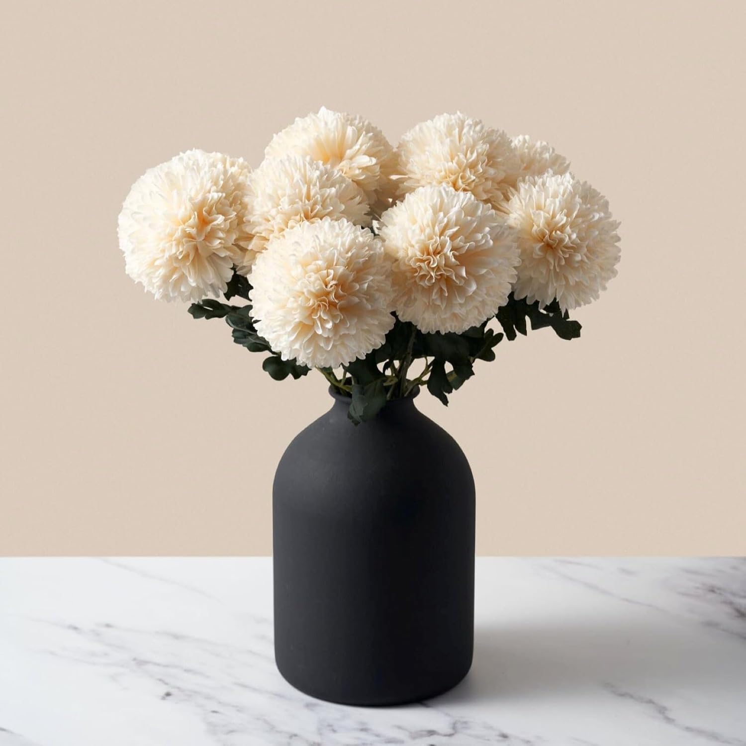 Pom Pom Beige Artificial Flowers — Beige Large