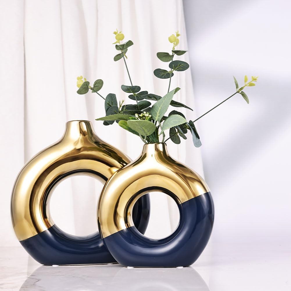 Round Boho Ceramic Flower Vase — Set of 2 - View 6