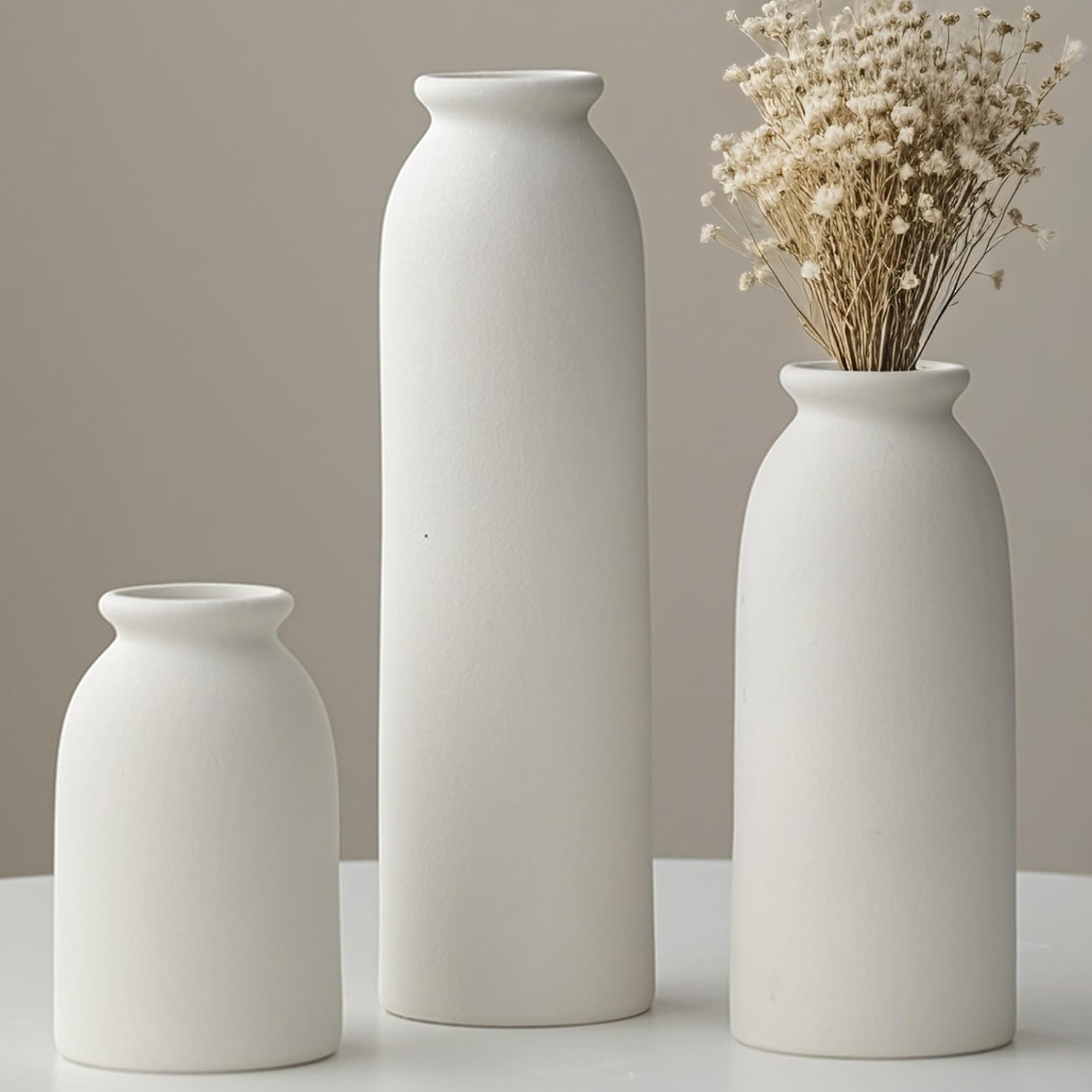 Boho Beige Vase Set — 4" — Standard White