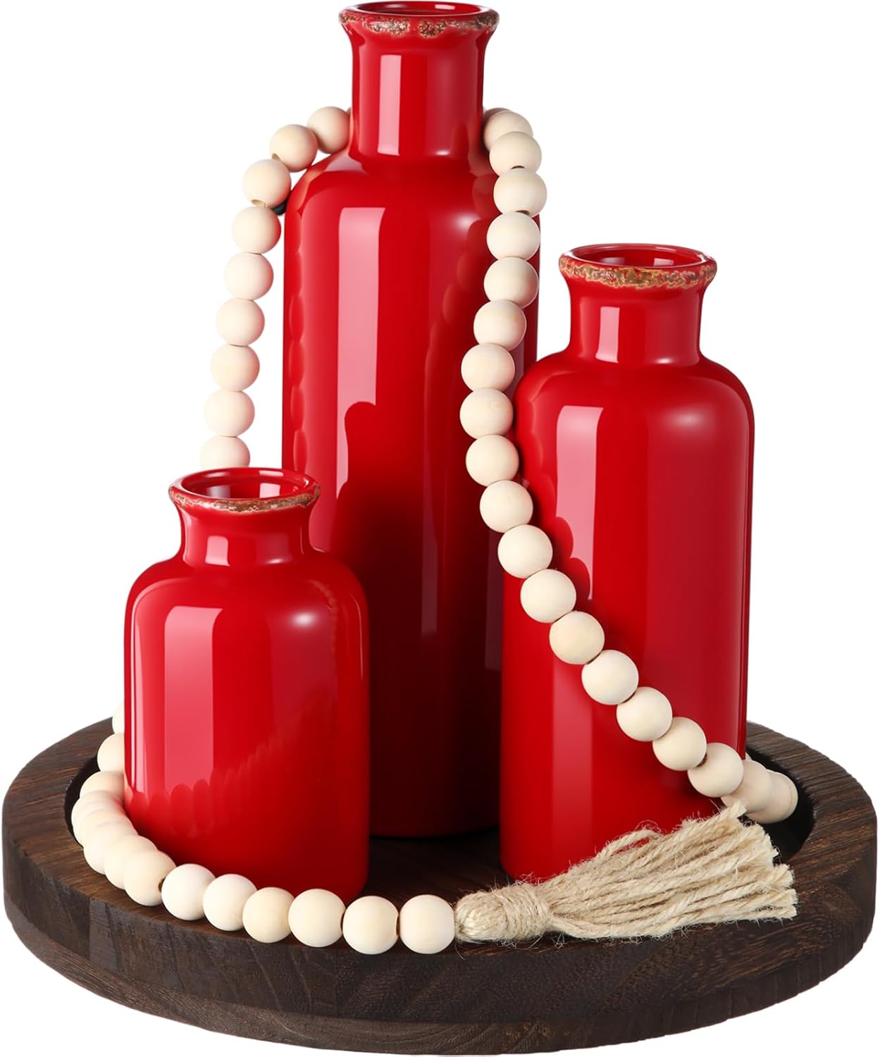 Boho Black Vase — Set of 3 — Red