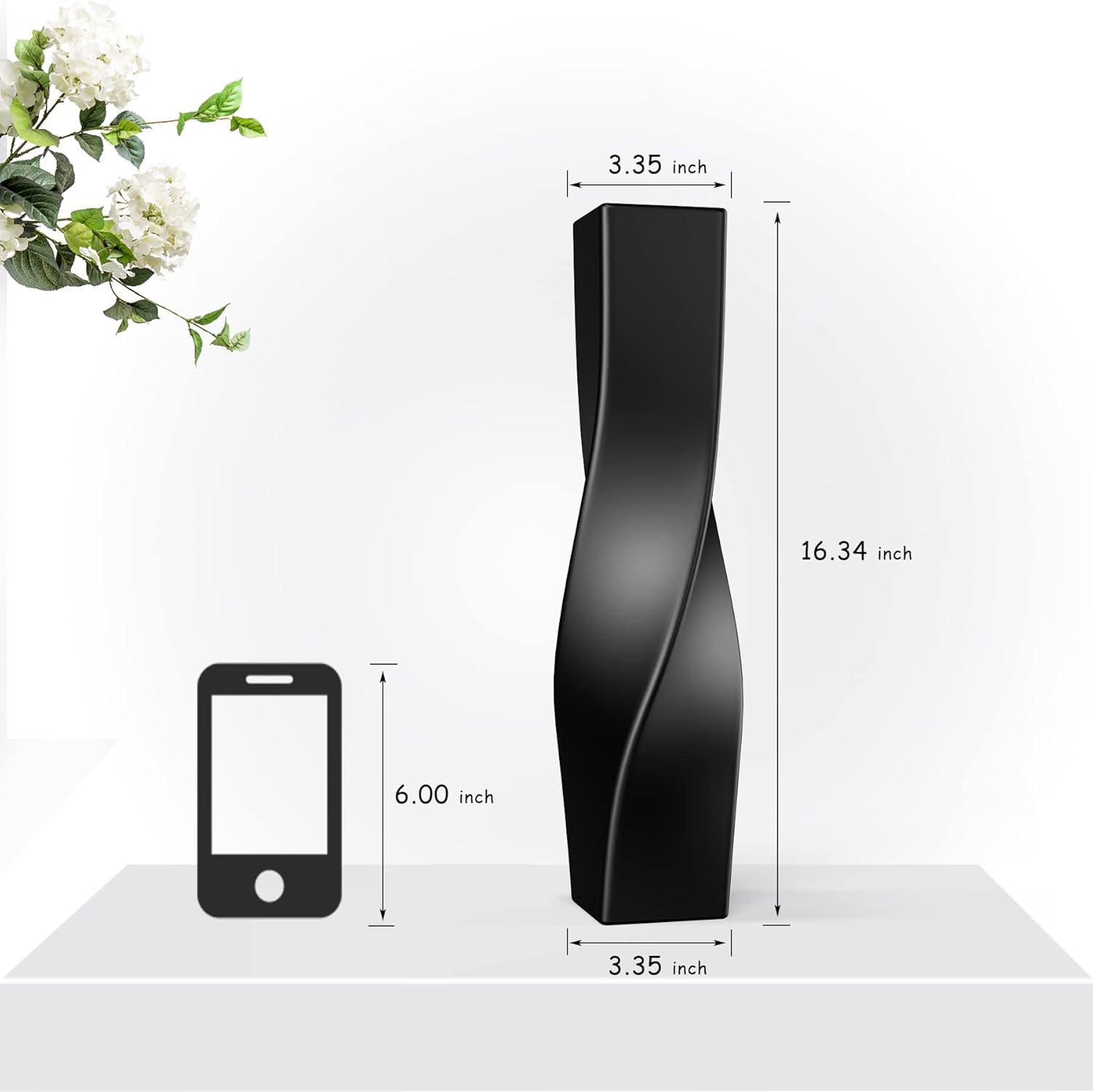 Modern Black Flower Vase — 16.34" - View 2