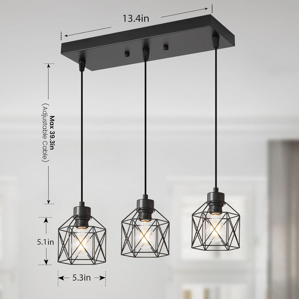 Farmhouse Black Pendant Light — 3-Light - View 4
