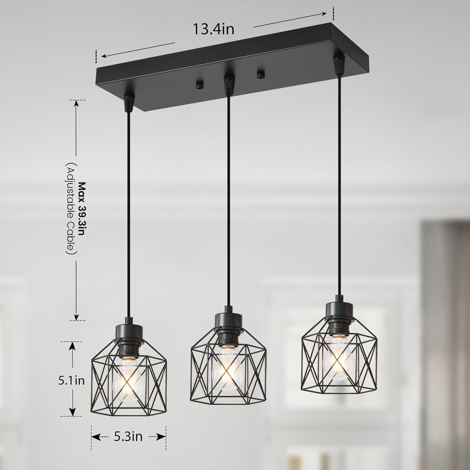 Farmhouse Black Pendant Light — 3-Light - View 4