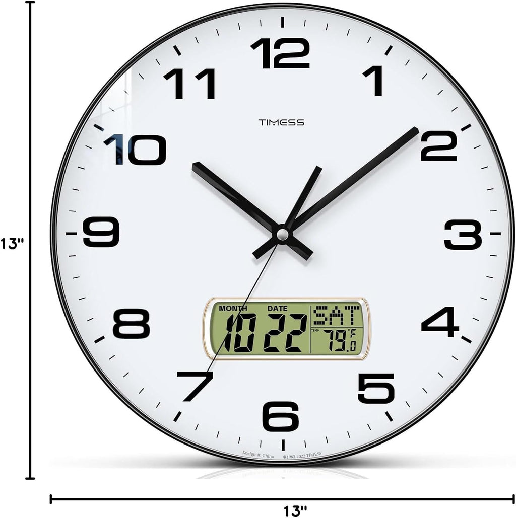 Battery Operated Modern Black Wall Clock — 13" - View 7