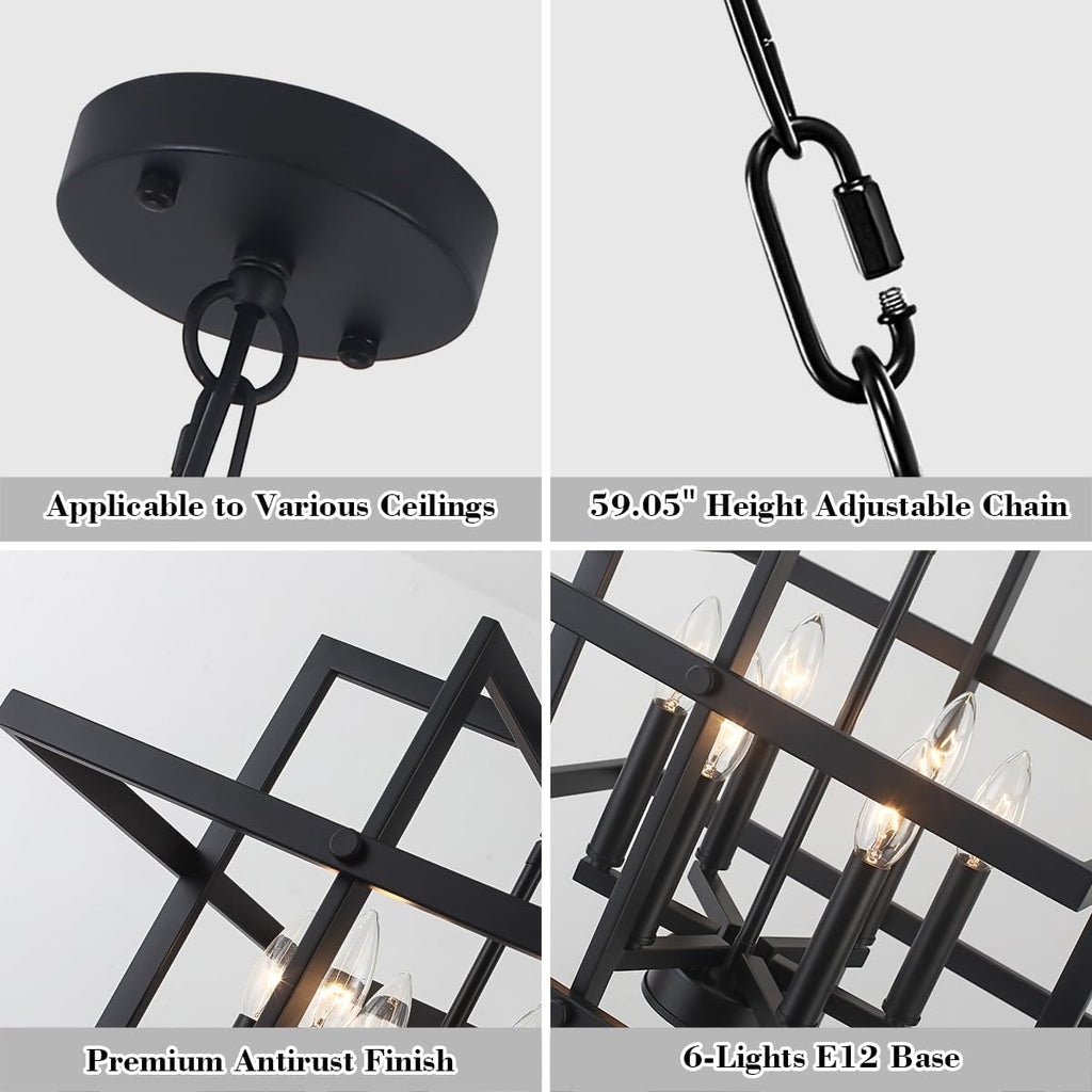 Farmhouse Black Chandelier — 6-Light - View 6