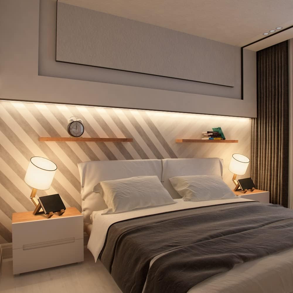 Adjustable Modern Wood Bedside Lamp — Set of 2 - View 4