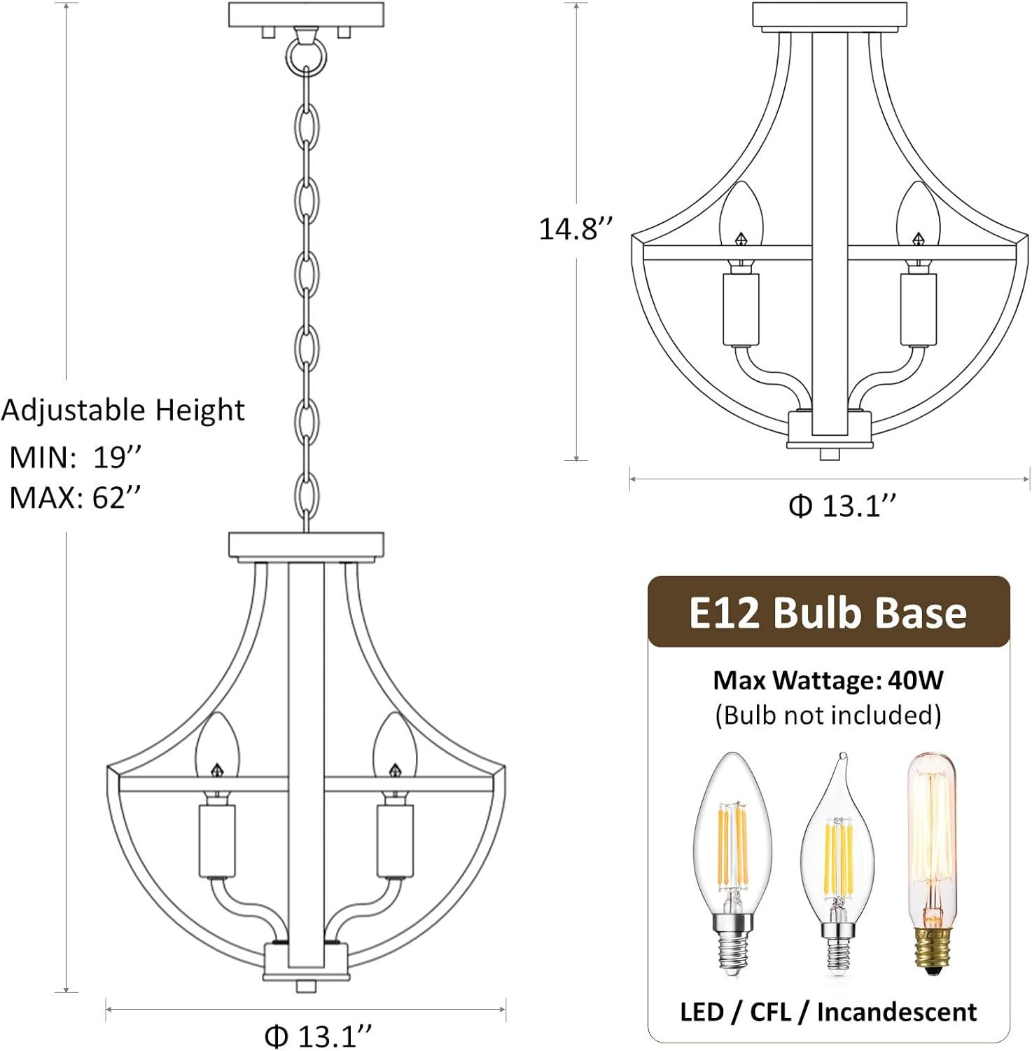 Vintage Farmhouse Metal Chandelier — 4-Light - View 5
