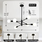 Adjustable Farmhouse Black Chandelier — 6-Light - View 3