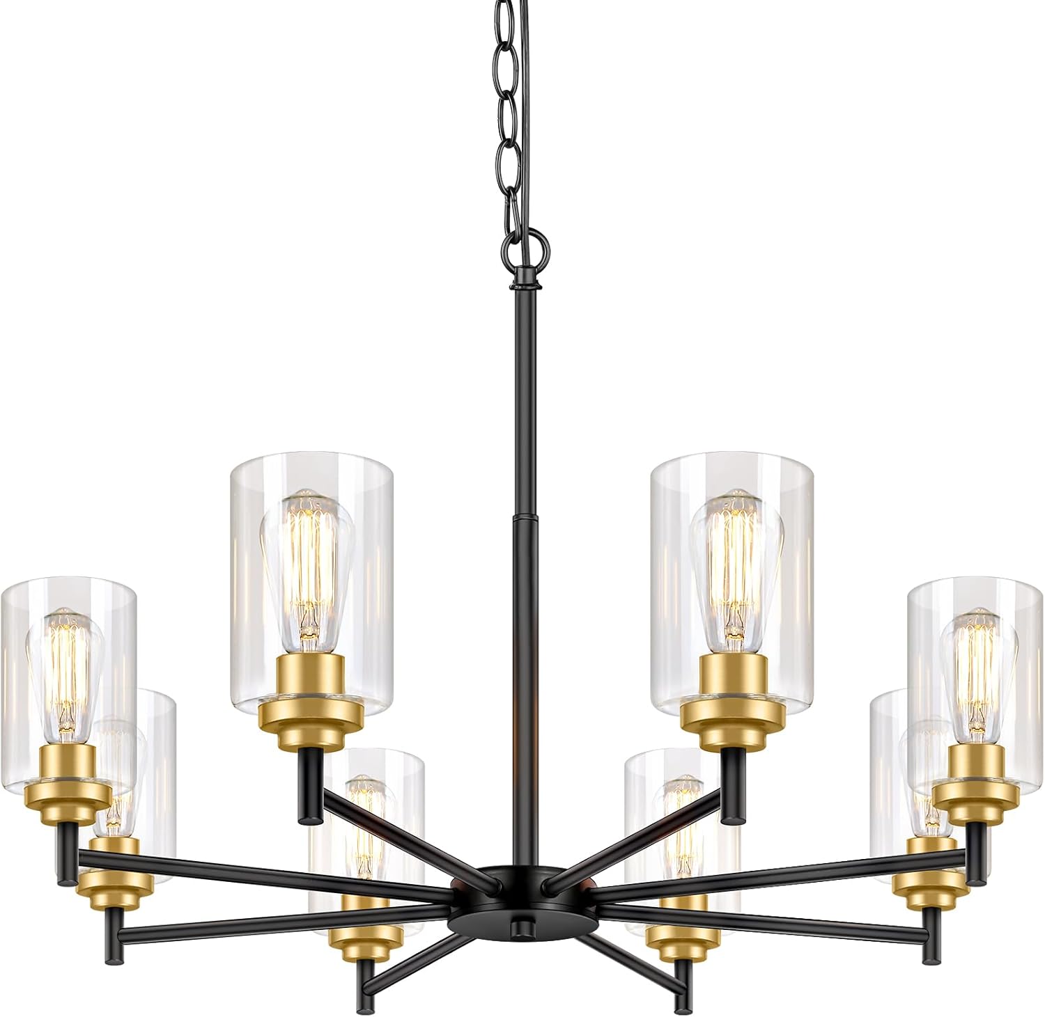 Adjustable Farmhouse Black Chandelier — 5-Light — Black & Gold