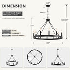 Round Farmhouse Black Chandelier — 12-Light - View 3