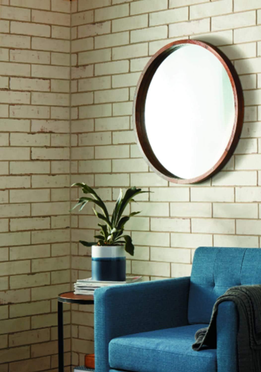 Farmhouse Beige Round Mirror — 22" - View 5