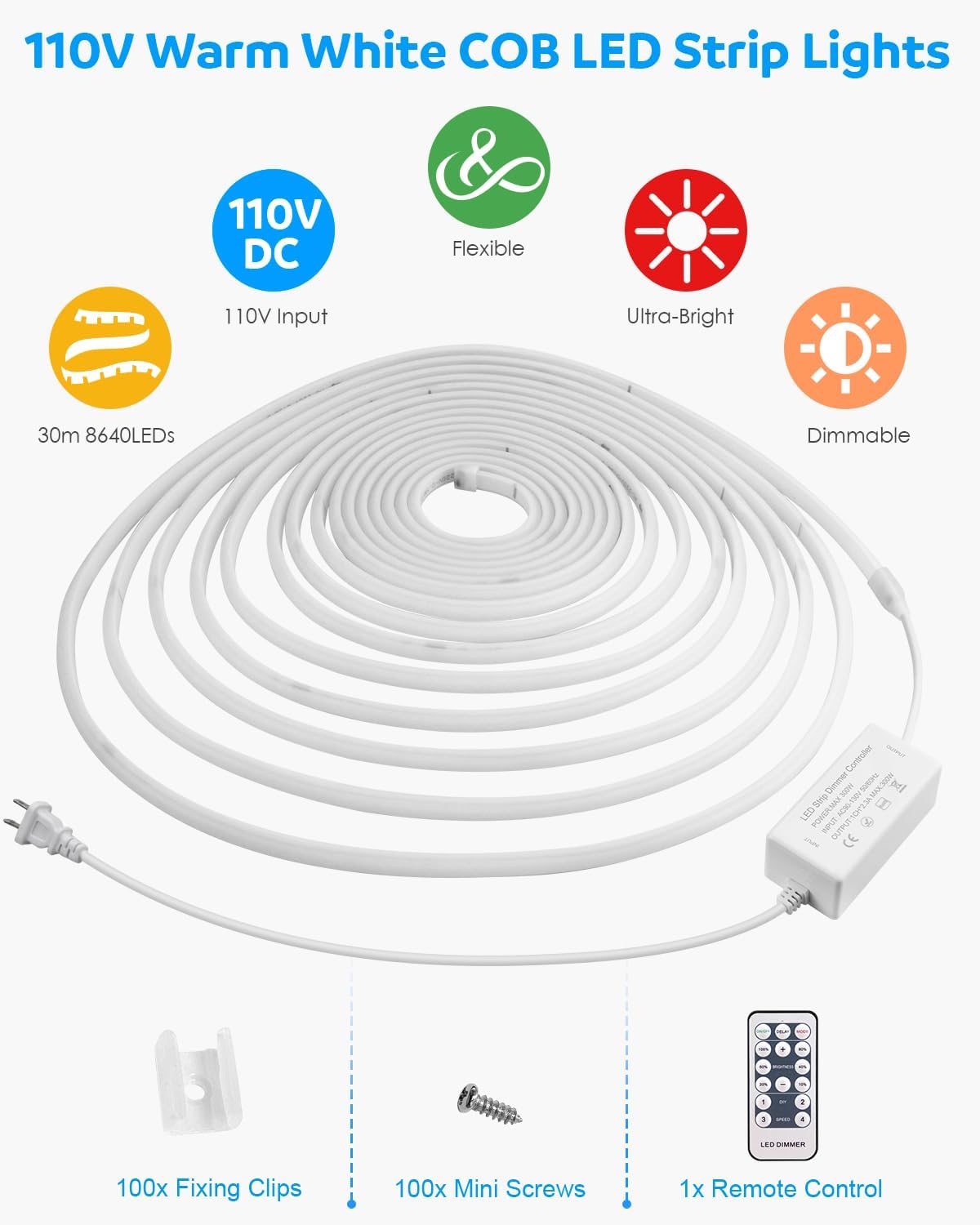Dimmable White LED Strip Lights - View 2