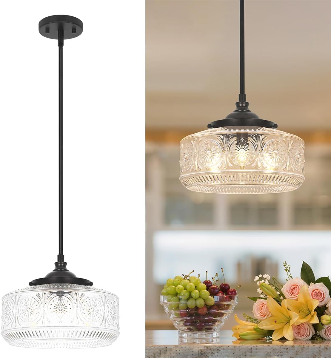 Adjustable Luxe Black Pendant Light — 11.8in