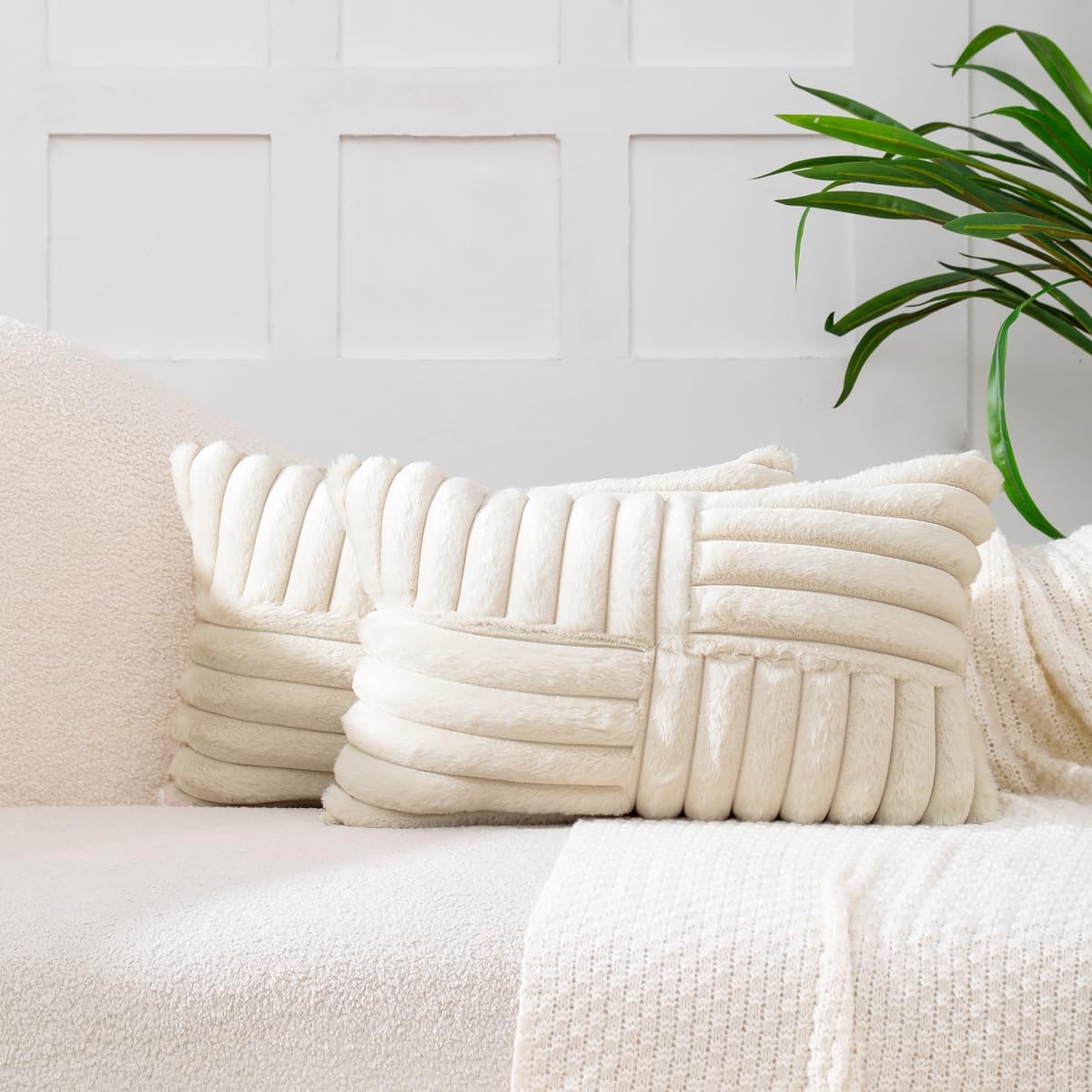 Velvet Boho Beige Throw Pillow Cover — 18" — Beige