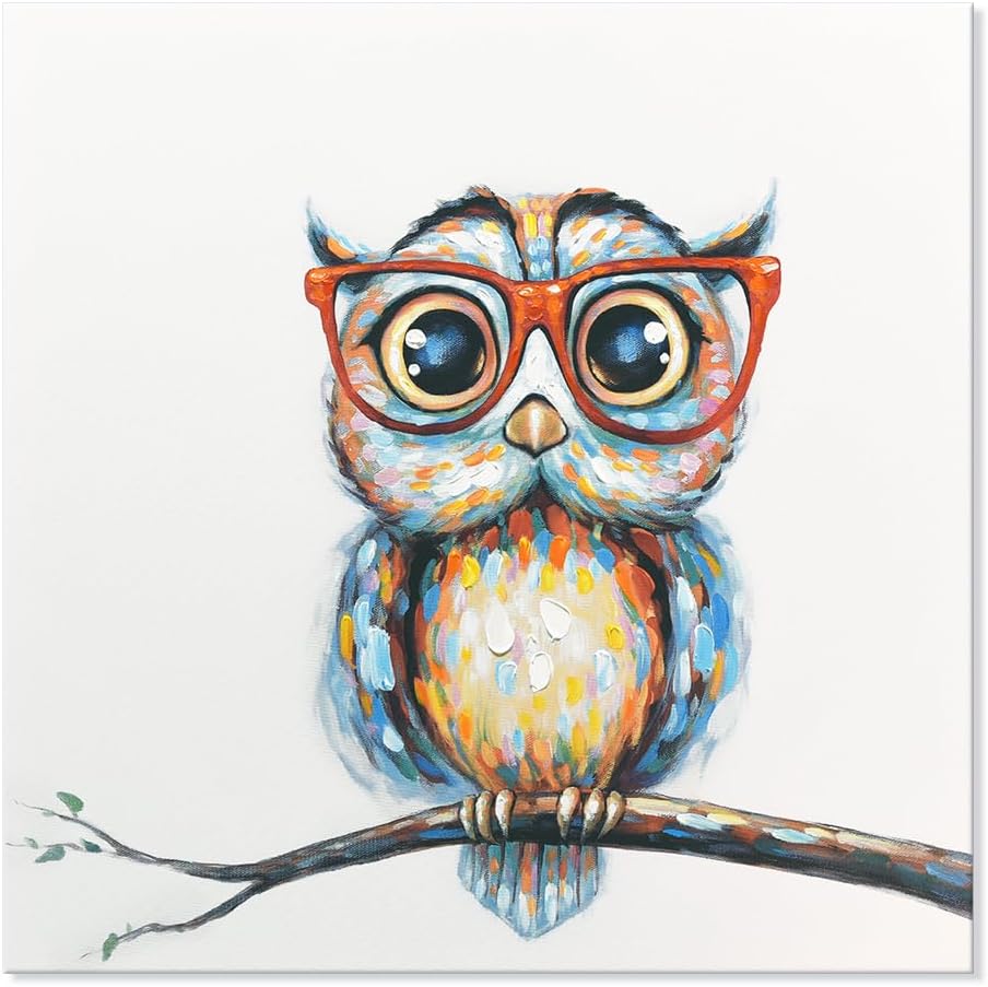 Modern Metal Canvas Wall Art — 12" — Owl Print w. Paint