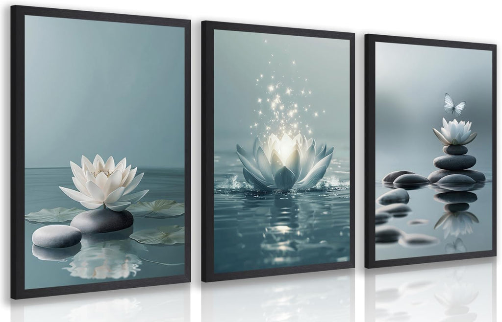 Framed Modern Black Canvas Wall Art — 16" — Zen(Wood)