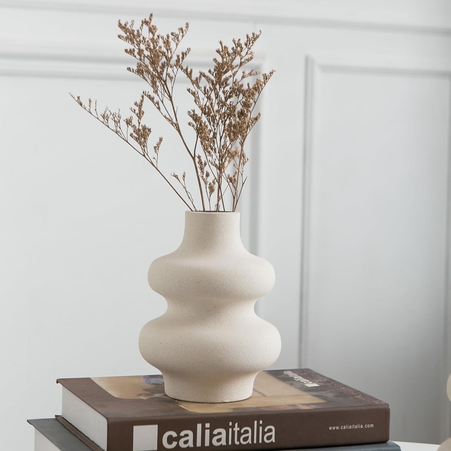 Round Boho Beige Flower Vase — Set of 2 - View 4