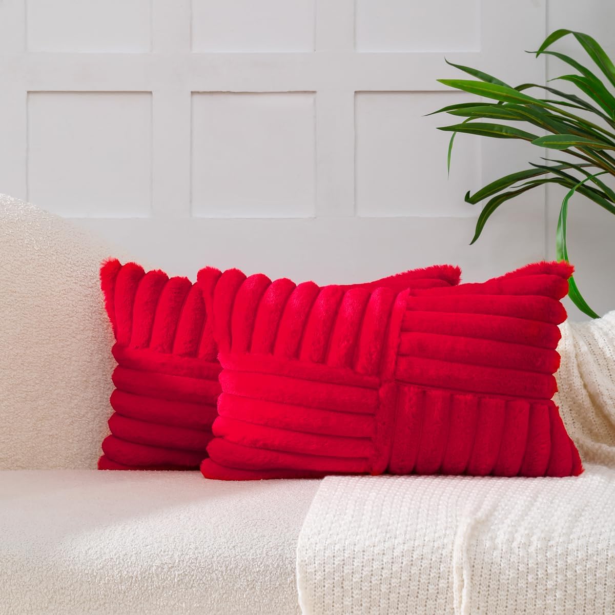 Velvet Boho Beige Throw Pillow Cover — 18" — Red