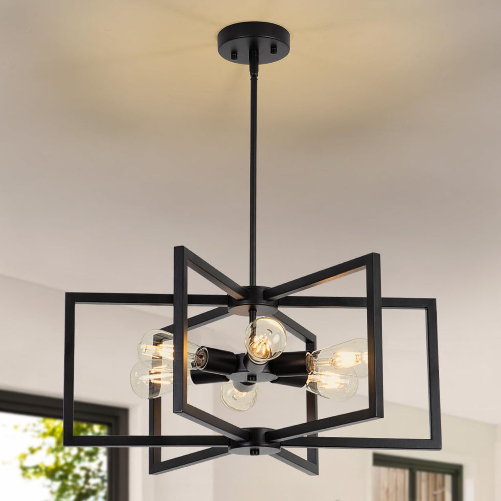 Adjustable Farmhouse Black Chandelier — 6-Light