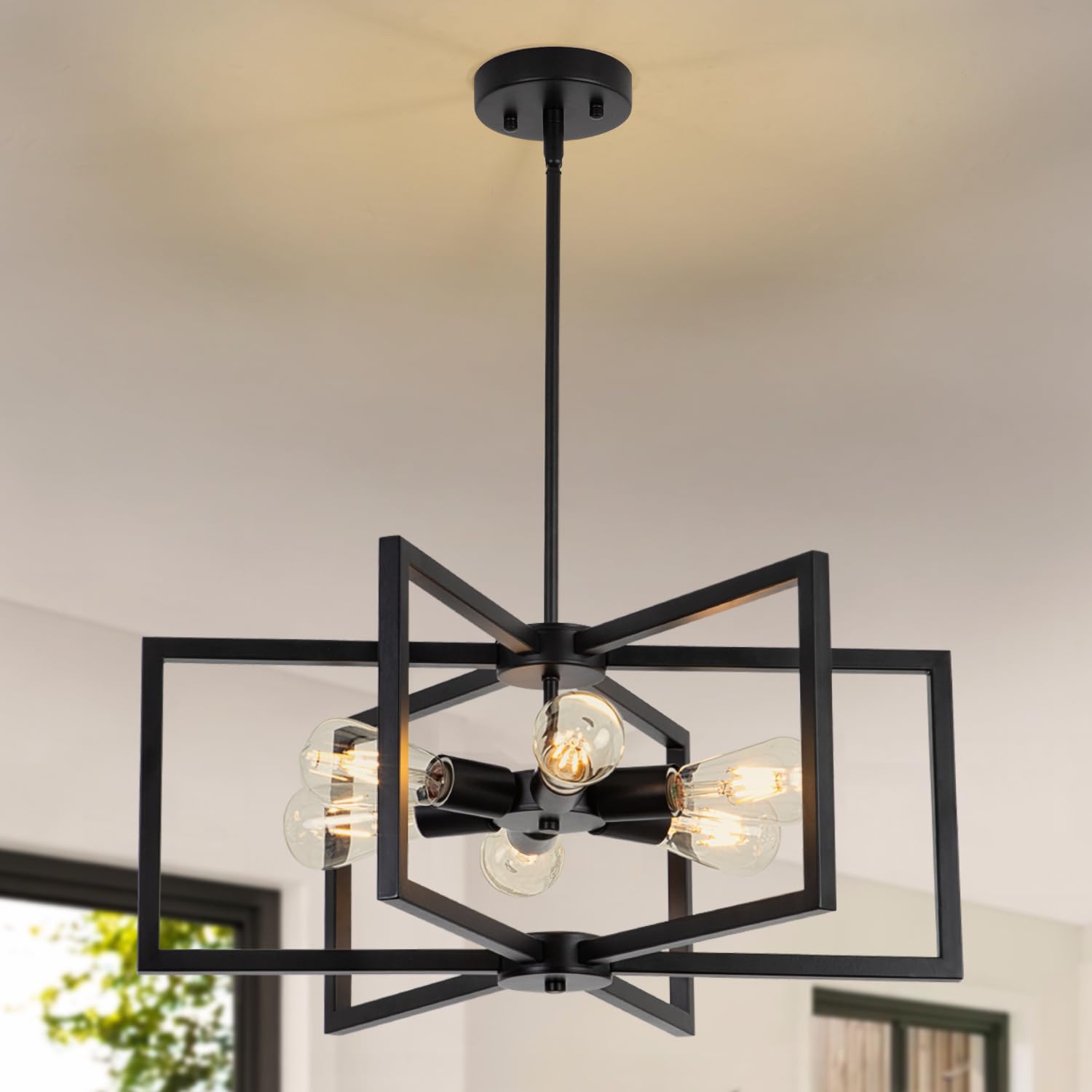 Adjustable Farmhouse Black Chandelier — 6-Light